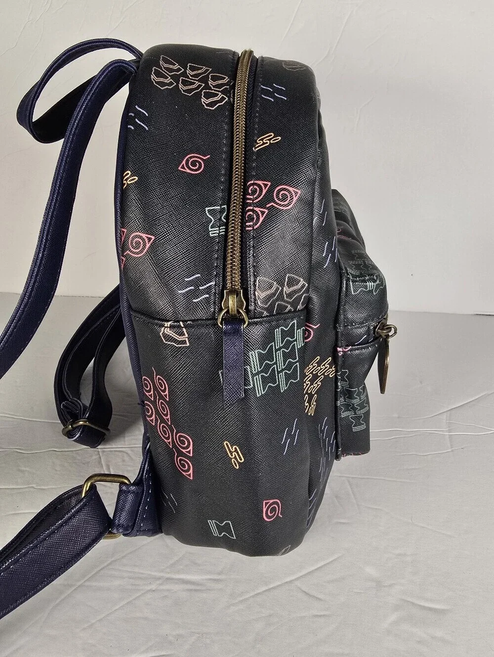 Naruto Shippuden Villages Toss Print Mini Backpack In Navy Blue And Black